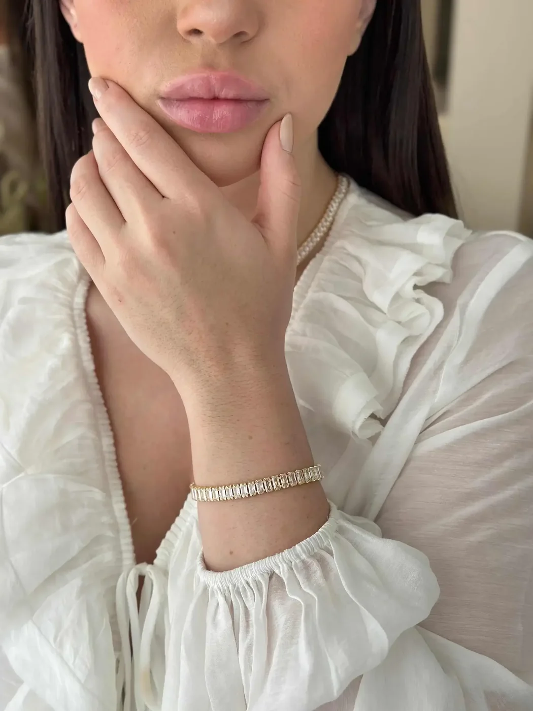 PULSEIRA BAGUETE CRISTAL FOLHEADA OURO 18K — foto 1